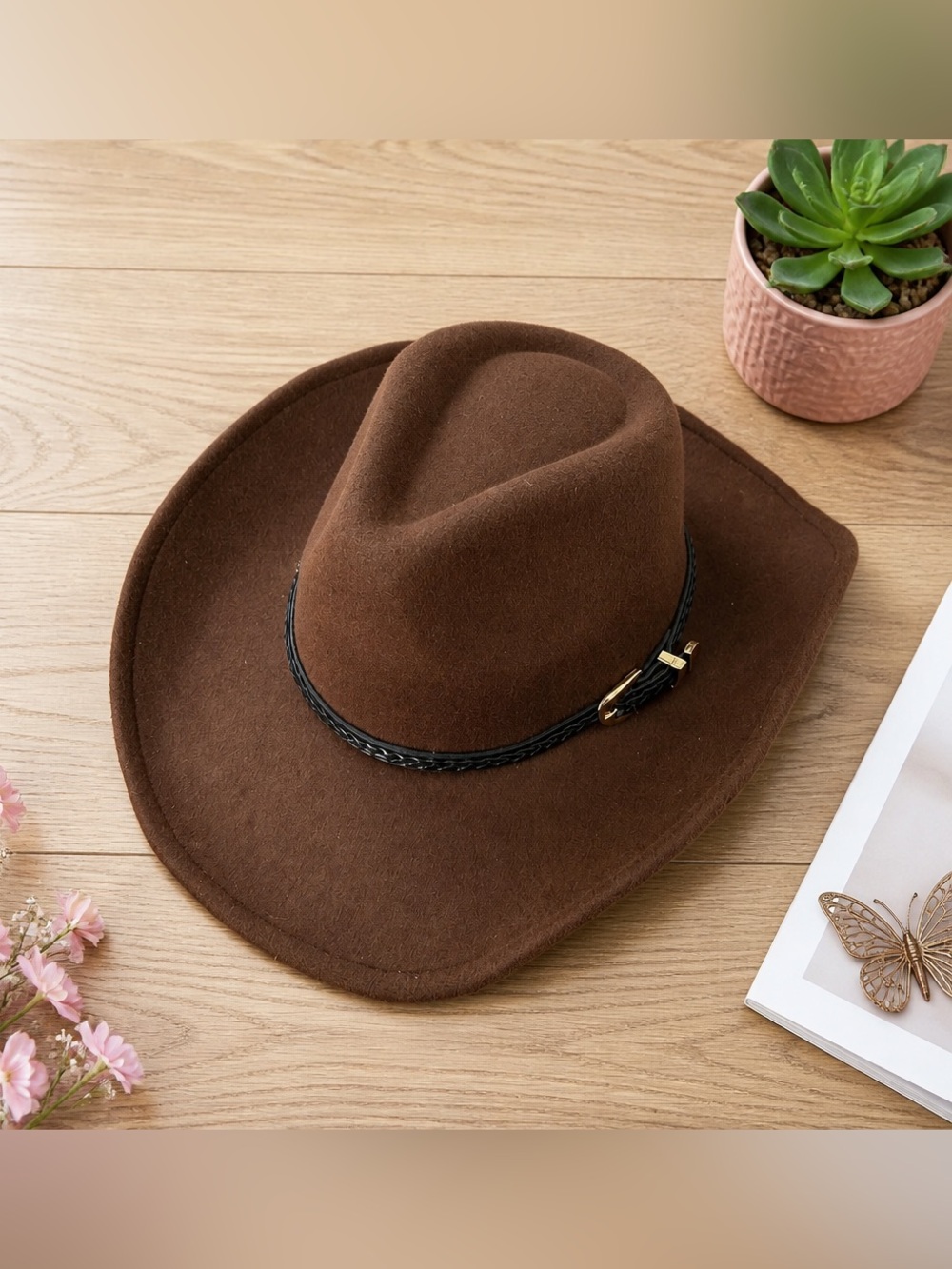 Classic Brown Wool Fedora Hat with Braided Band